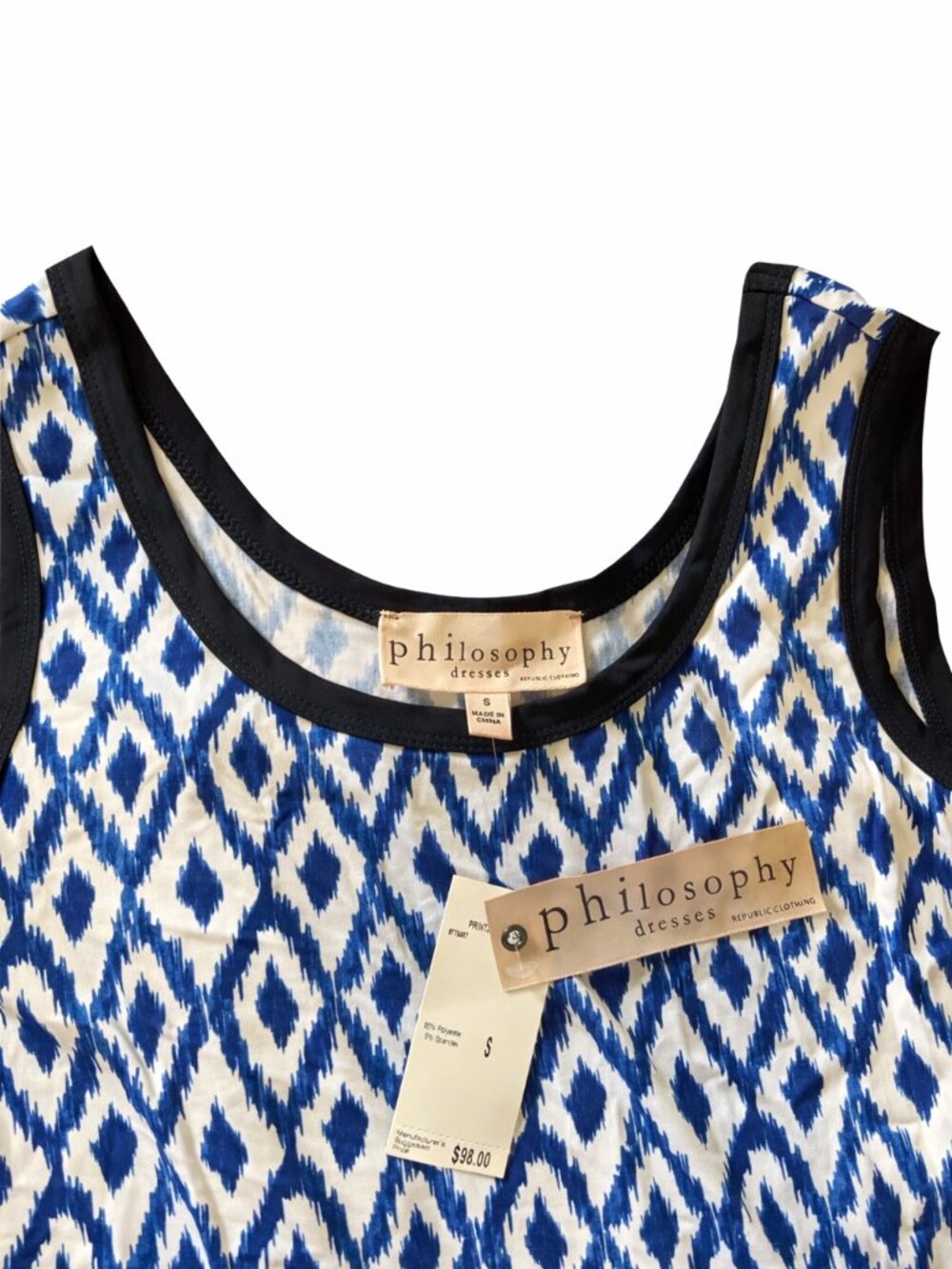 Philosophy Maxi Dress Women Sleeveless A-Line Blue Ikat Coral Print NWT. size S - Picture 3 of 3
